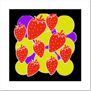 Retro Pop-Art Strawberries and Polka Dots Posters and Art